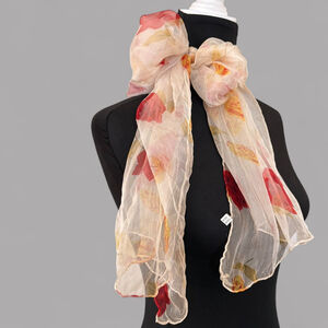 1950s Silk Floral Scarf Sheer Cream Red Yellow Rose